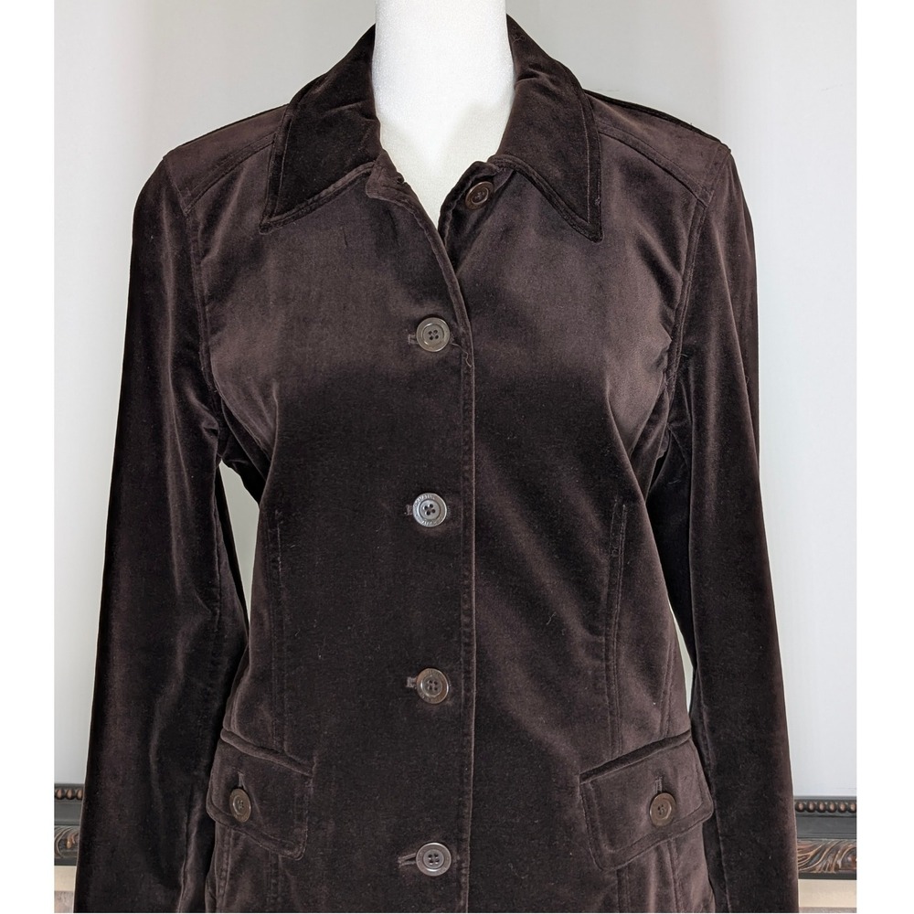 Jones New‎ York Signature Brown Velvet Velour Like Jacket Button Front Pockets M